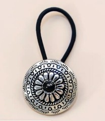 Silver Concho with Black Stone Elastic Pony Tail Holder