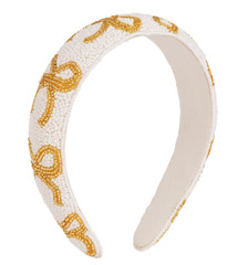 Mud Pie Women’s White Gold Bow Beaded Headband One Size New