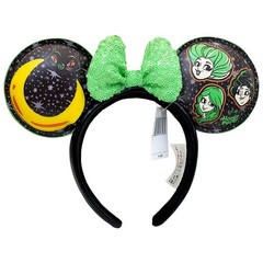 Black Hocus Pocus Moon Stars ‌Mickey Mouse Disney’s Ears Headband Green Bow