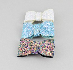 small glitter bow set barrette hair clip 1 5/8″ wide White Turquoise Multi Color