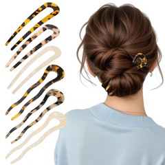 6 Pcs Tortoise Shell U Shaped Hair Pins for Thick Long Hair (Yellow, Beige)