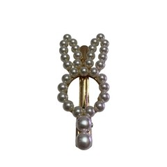 Pearl Bunny Hair Clip Gold Metal Accents Elegant Design Ladies Hair Accessory