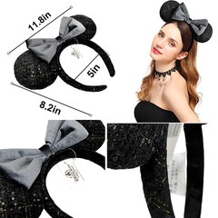 Black Sequin Grey Bow Cute Minnie Mouse Sparkly Disney’s Parks Headbands Ears