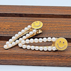 Gold Hairclip Set, White Pearls & Yellow Enamel Smiley Faces