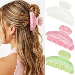 Fashey Acrylic Claw Clip Cute 1 Count (Pack of 3), light green+pink+beige
