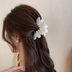2 PCS Hair Claw Flower Clip Large Thick Hair Non Slip Strong Hold White