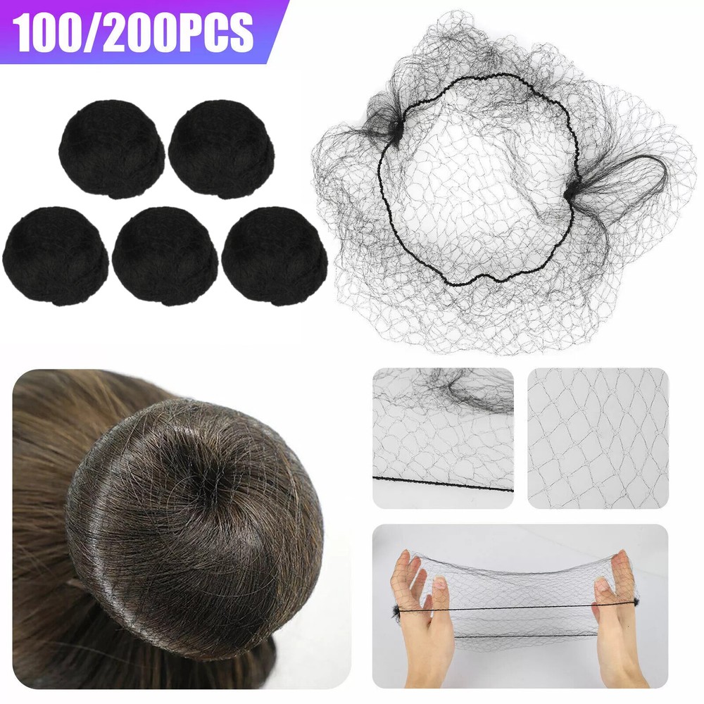 100/200PCS Invisible Hair Net Elastic Edge Mesh Hairnets Sport Bun Cover Snood