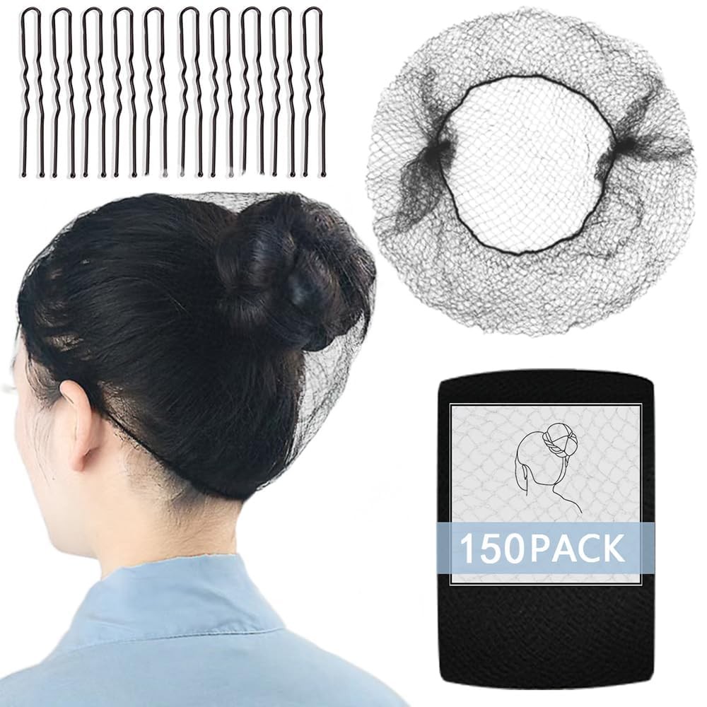 150Pcs Hair Net Black Set – 24 inches Invisible Elasticity Elastic Mesh Nylon…