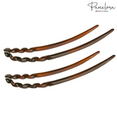 Parcelona French U Hair Pins 3.5″ Tortoise Shell Bun Chignon Forks (Set of 2)