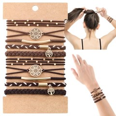 10PCS Hair Ties Bracelet for Women 5 Styles Soft Braided Boho Hair Bands Elas…