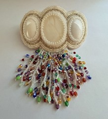 Unique White Agate Glass Multi Color Beaded Fringe Hair Clip Barrette France