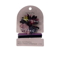 Floral Daisy Claw Clip Hair Elastics Set Pink Purple Black 4 Pc Cute