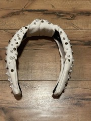 LELE SADOUGHI Knotted Headband White w/ Faux PEARLS & GOLD Studs Embellished