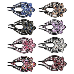 Sparkling Rhinestone Duckbill Ponytail Hair Clips: 8 Double Flower Crystal B