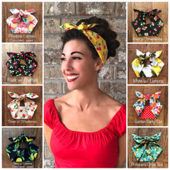 Handmade Fruit Cherry Lemon Coffee Food 50s Retro Hair Wrap Headband Hair Scarf