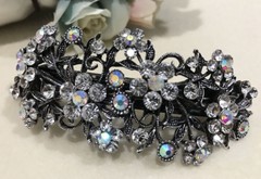 ANtique Silver Tone Rhinestone clear color metal Hair Clip Barrette 7055