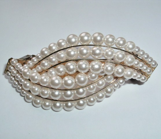 WEDDING WHITE PEARL SWIRL 3.5″ HAIR BARRETTE NWT