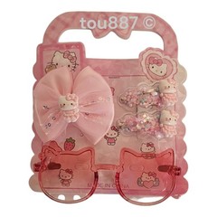 Pink Cartoon Kitten Hair Accessories Set Girls Sunglasses Bow Hairpins Cute Gift