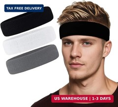 3 Pack Men & Women Sweatband Headband Terry Cloth Moisture Wicking for Sports Te