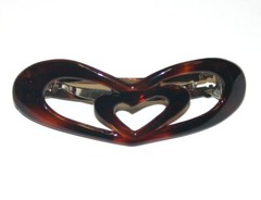 Hair Barrette French Delsol Long Metal Clip Heart Shape Cut Out Made in France