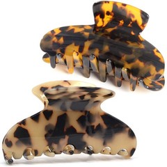 Big Tortoise Shell Celluloid Leopard Print Hair Claw Clips Nonslip Jaw 2 PCS