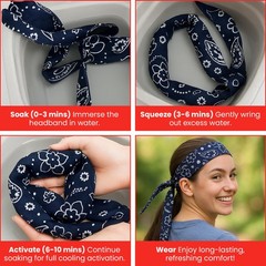 4-Pack Cooling Gel Bandana Head Band, 38-Inch, Red Blue Paisley, Cott