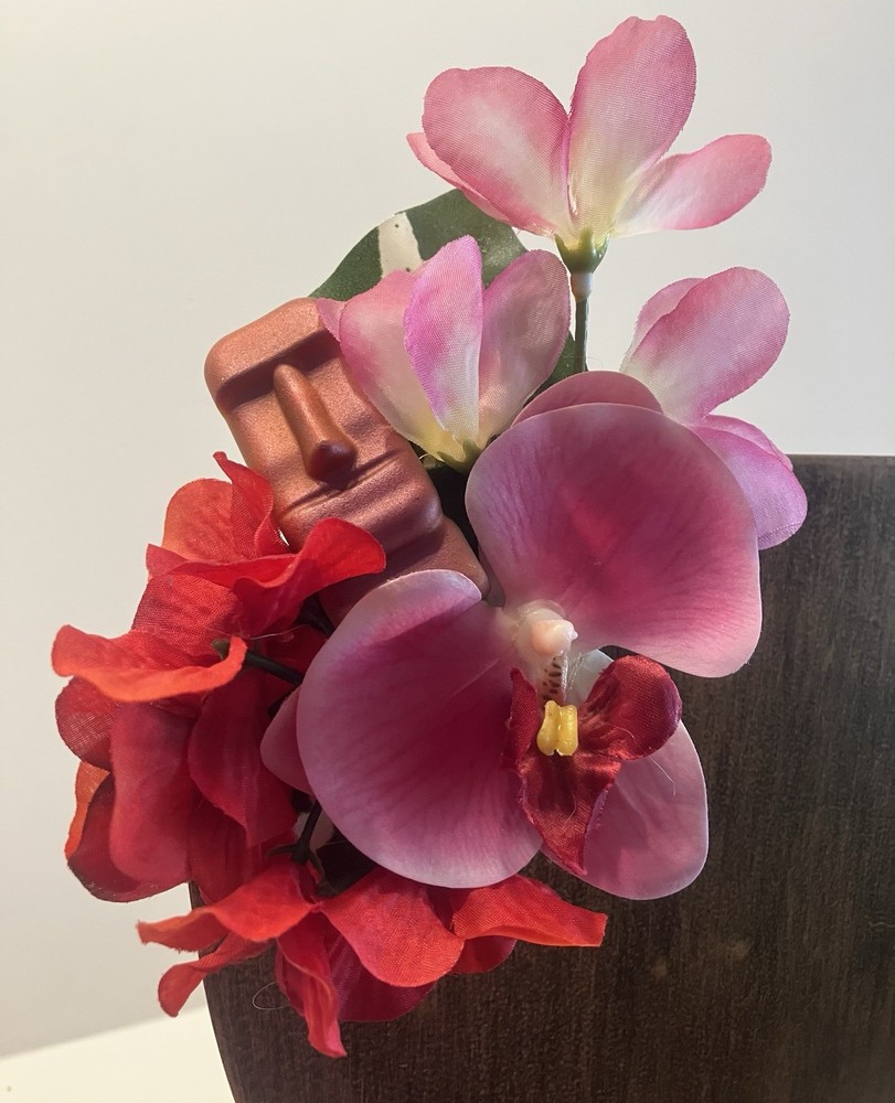 Tropical Floral Tiki Head Party Wedding Silk Flowers Hair Clip Handcrafted #56