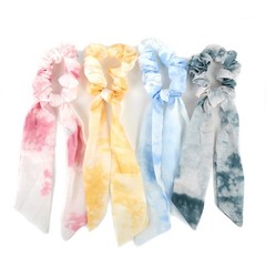 Nollia 4 Sets Tie Dye Print Scrunchies With Matching Hair Ties, Sheer Fabric