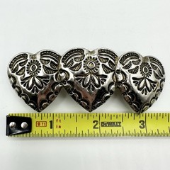 Vintage 3 Hearts Hair Clip Southwestern Barrette Made In Korea Heart