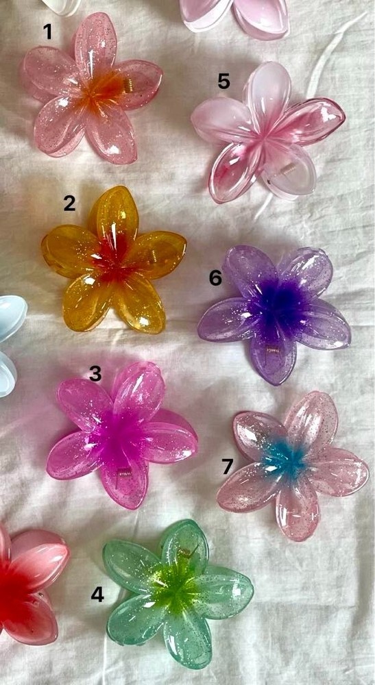 Glitter colored – Plumeria flower Hair Claw ( per piece )