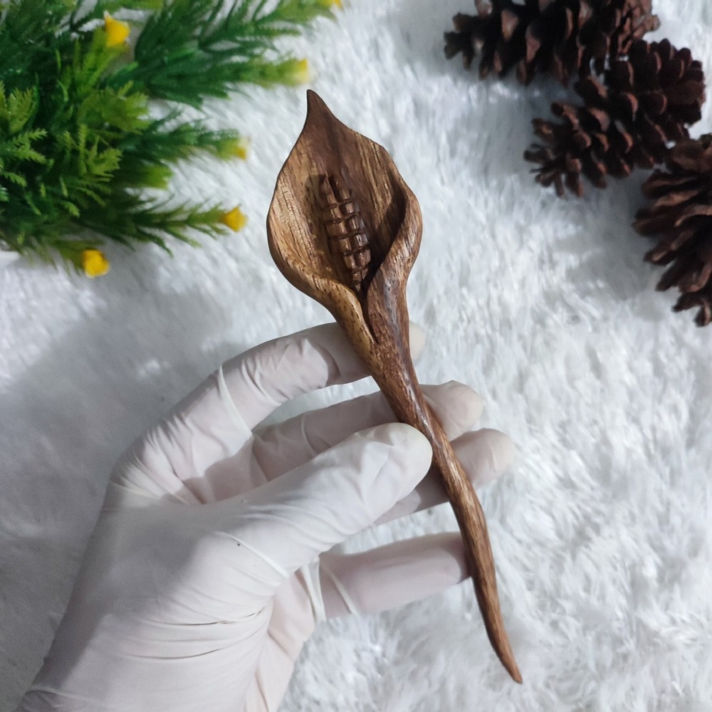 Handmade Calla lily Hair pin Hair stick Hair fork | Wooden hair accessory Gifts