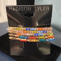 New! Madison Tyler Colorful Rhinestone Hair Pins Set Of 5 Gold Tone Bobby Pins