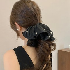 3Pcs Flowing Satin Scrunchies for Women Big Scrunchie with Pearl Pleated Sati…