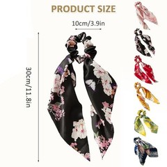 Boho Hair Scarf Scrunchies, 12” Satin Bow Ties Long 1 Count (Pack of 1) Floral