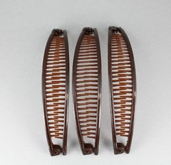 Brown set pack 3 banana hair clips comb claw teeth plastic 7″ long around curve