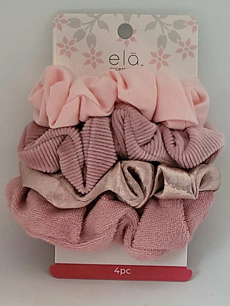 4-Pack Ela Hair Scrunchies. Pinks, Mauves, Rose Gold NEW With Tags