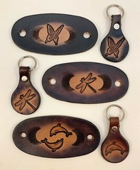Genuine Leather Hair Barrette w Stick & Matching Keyfob, Ponytail Holder, Animal