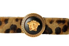 Versace Pony Hair Gold Medusa Leo Print Ribbon Barrette Clip