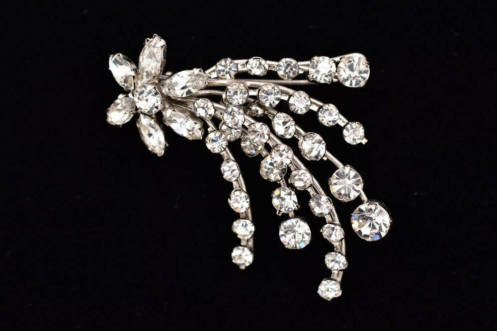 Vintage Made in Austria Rhinestone Hair Pin Crystal Floral Cascade Bridal BinBP