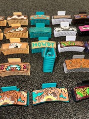 Custom Floral & Colorful Hand Made Tooled Leather Double Sided Hair Claw Clips