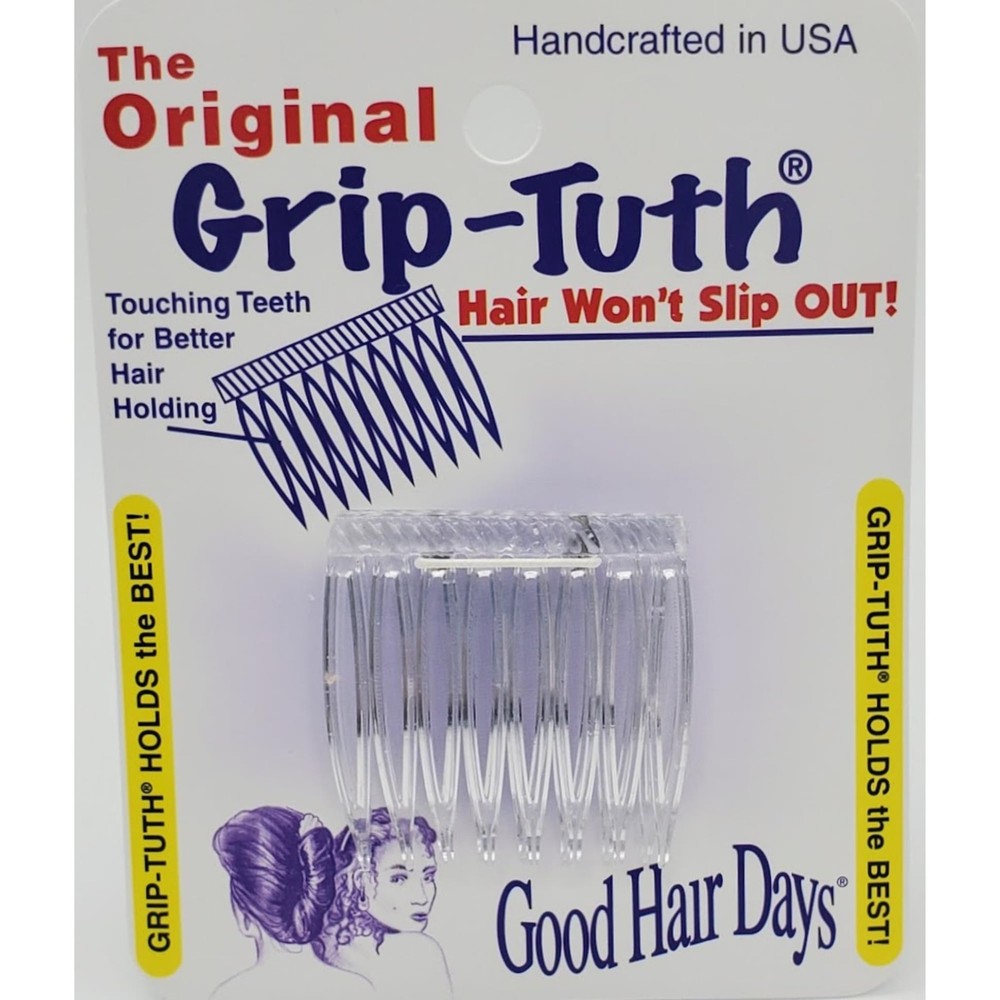 Good Hair Days Grip Tuth Hair Combs 40072 Set of 2, Clear 1 1/2″ Wide Combs