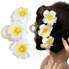 Hawaiian Plumeria and Hibiscus Flower Hair Clips 1 Count (Pack of 1), Yellow