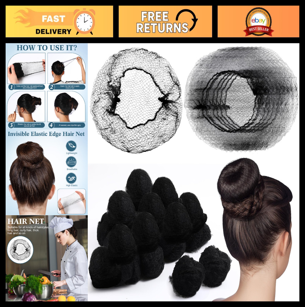 500 Pcs Nylon Hair Nets for Food Service, 24″ Elastic Edge Mesh, Invisible Black
