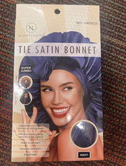 Nightlocks Satin Bonnet with Tie Navy Adjustable Breathable Elastic Band