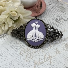 Large Cameo Hair Clip Barrette Wedding Birthday Gift Purple Cat Kitten Lover New