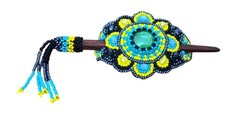 Spirit of Nature Hair Stick Clip Seed Beads- stone in center- yellow turquoise