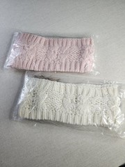 (2)Leader Women’s Cable-Knit Stretch Headband Faux Fur Bow, Pink/White