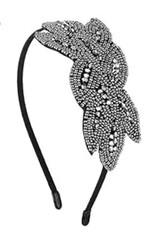 1920s Flapper Headband for Women, Rhinestone Beaded Vintage Hairpiece (Grey)
