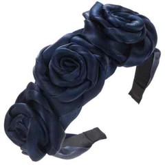 LUXURY BRAND NEW HANDMADE NAVY BLUE SATIN FLOWER HEADBAND, BRIDAL OR RACES