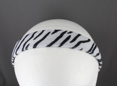 Black White zebra stripe faux fur animal print headband hair band 1 /8″ wide